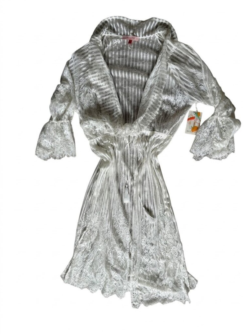 Lace quarter sleeve white flowy long cardigan
